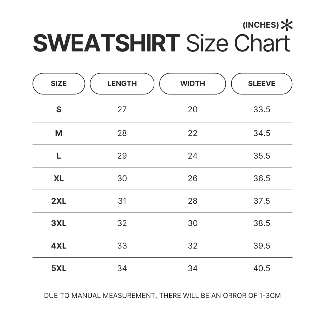 Sweatshirt Size Chart - Twisted-Wonderland Shop