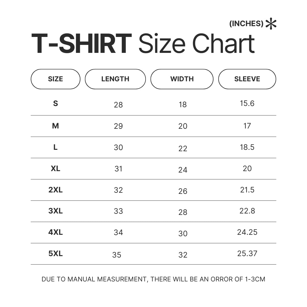 T shirt Size Chart - Twisted-Wonderland Shop